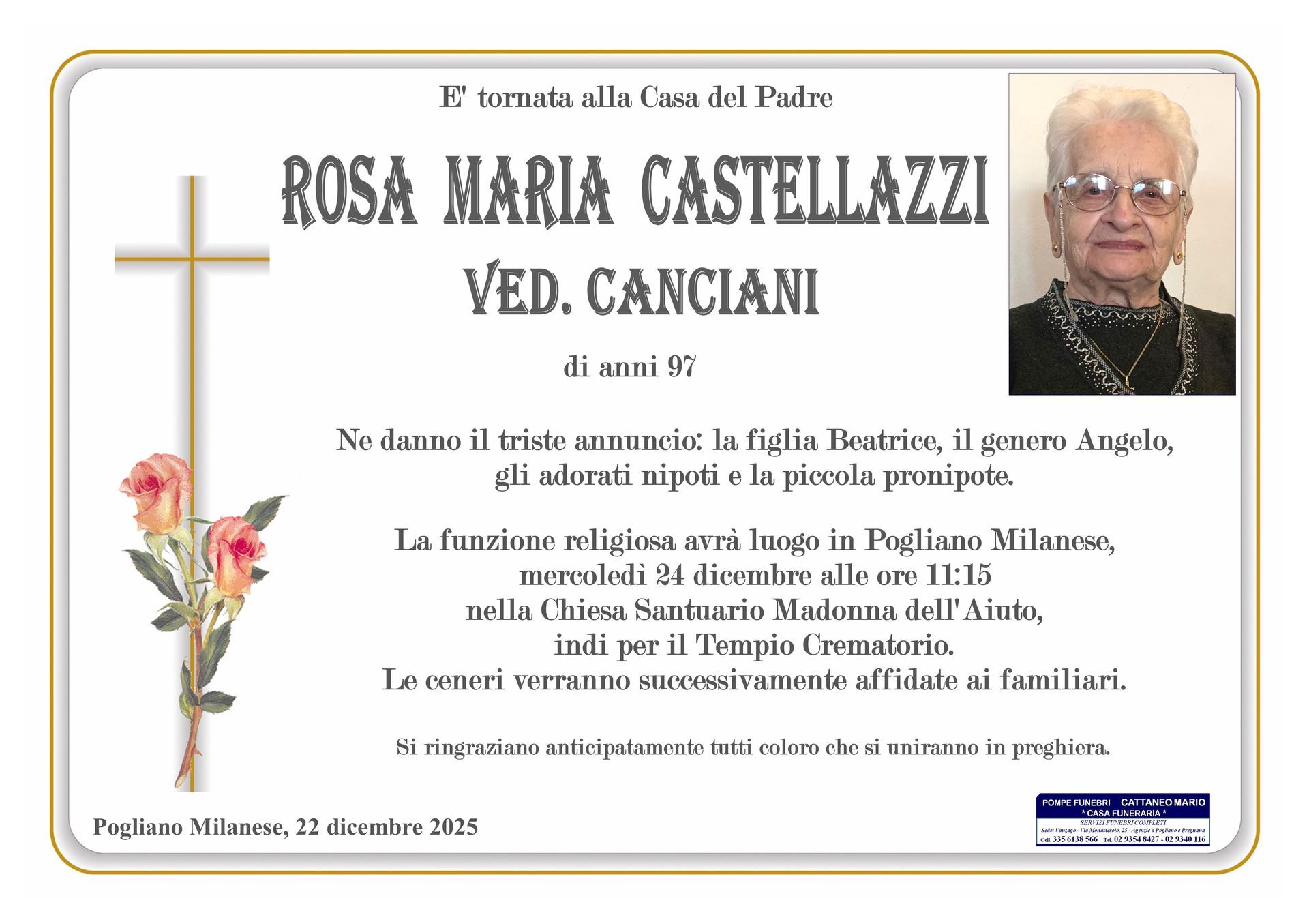 necrologio Rosa Maria Castellazzi
