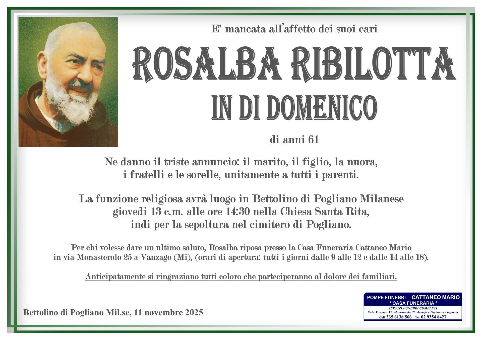 necrologio Rosalba Ribilotta