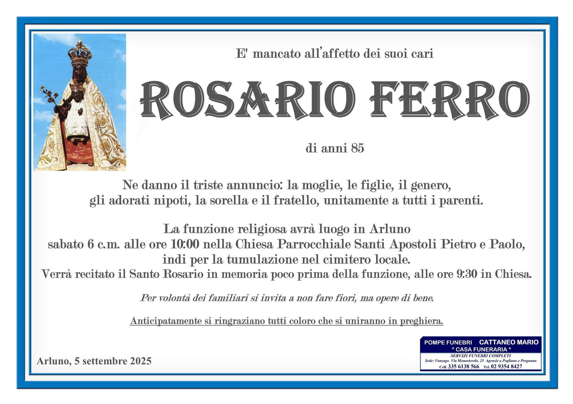 necrologio Rosario Ferro