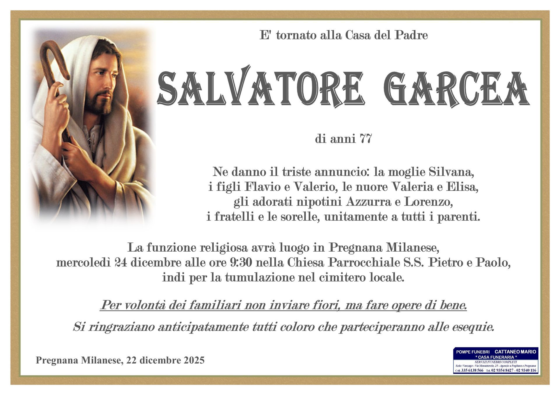 necrologio Salvatore Garcea