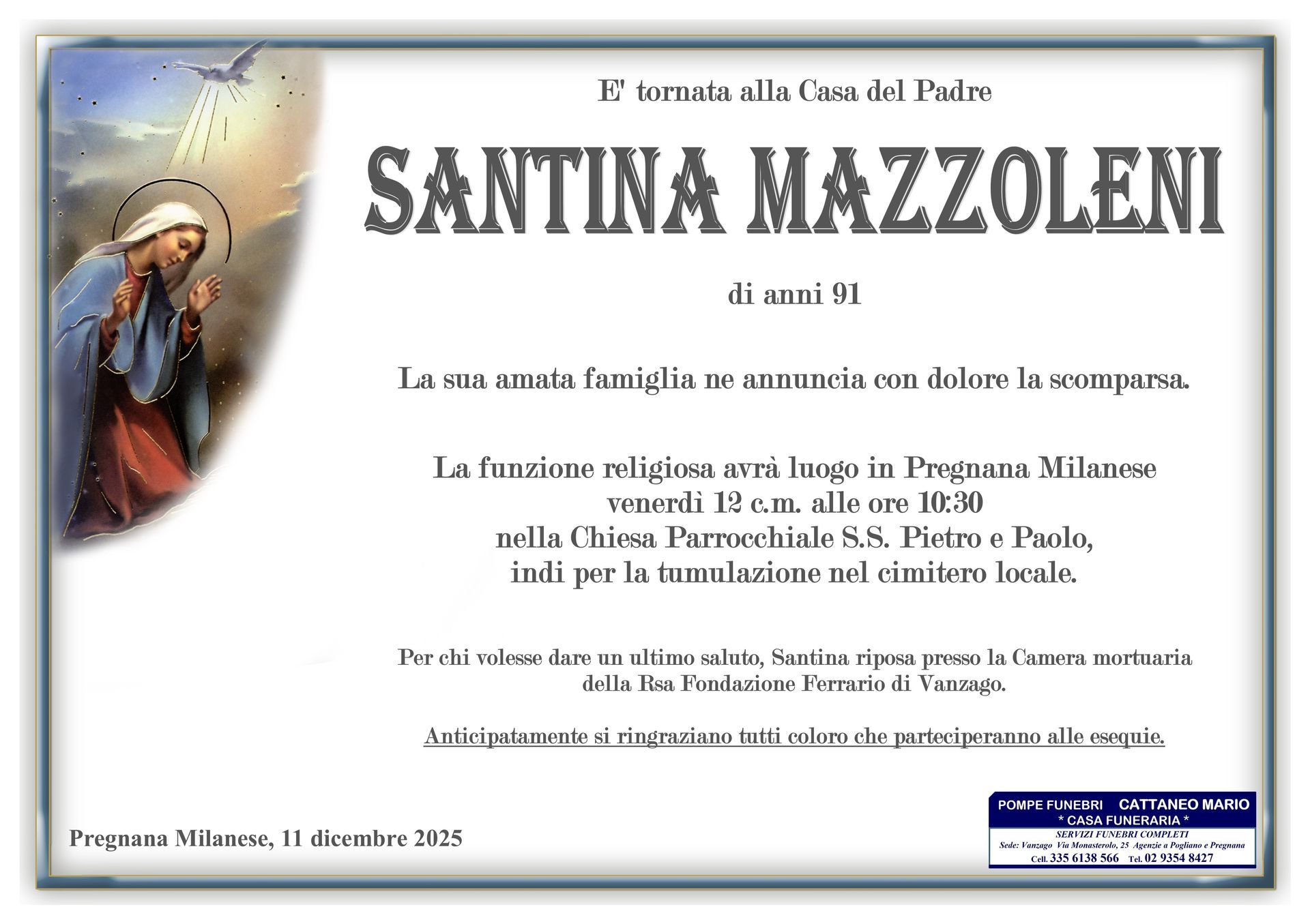 necrologio Santina Mazzoleni