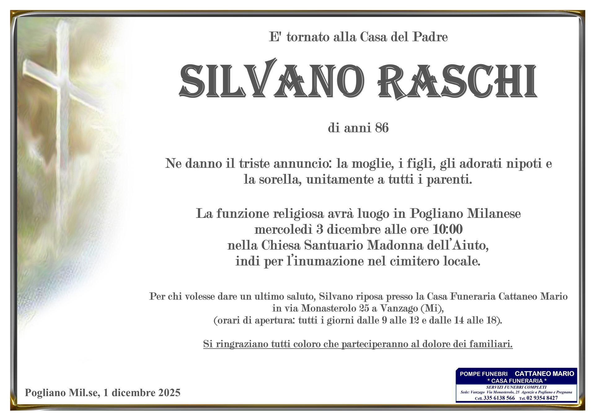 necrologio Silvano Raschi