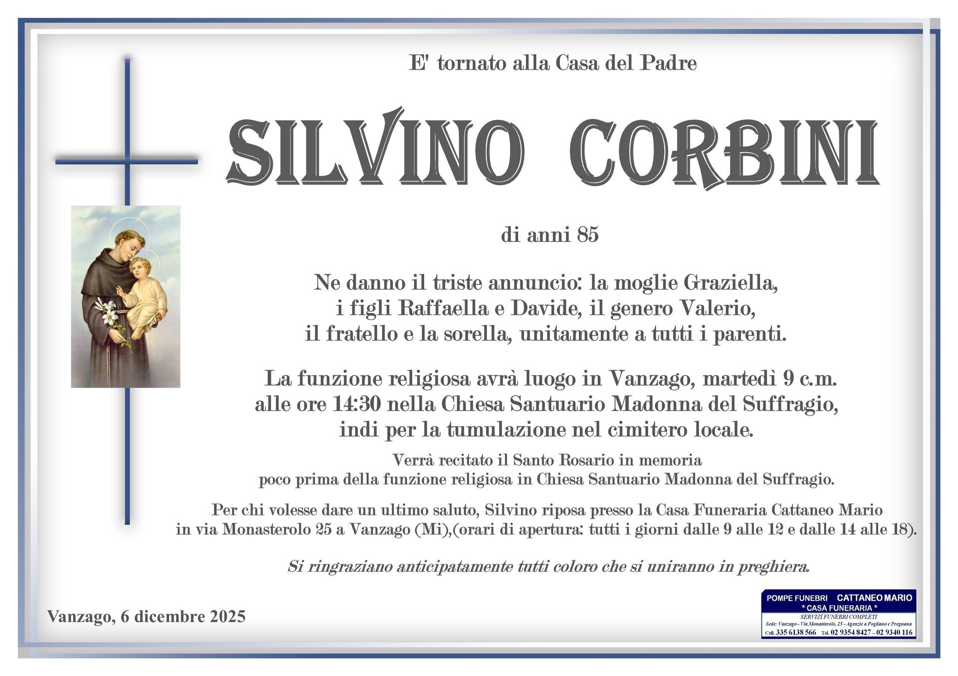 necrologio Silvio Corbini