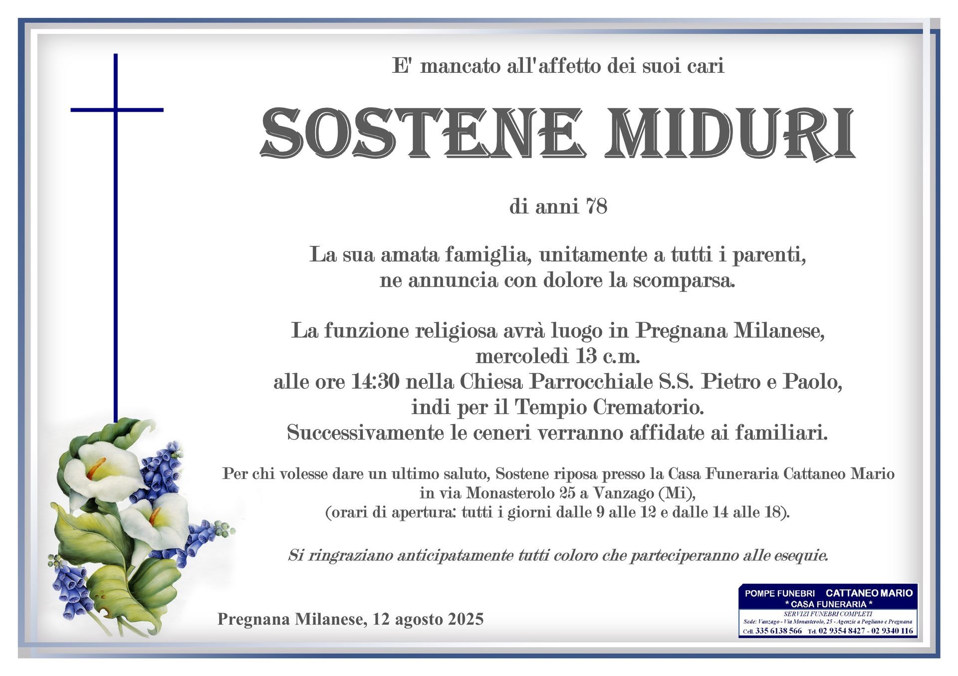 necrologio Sostene Miduri