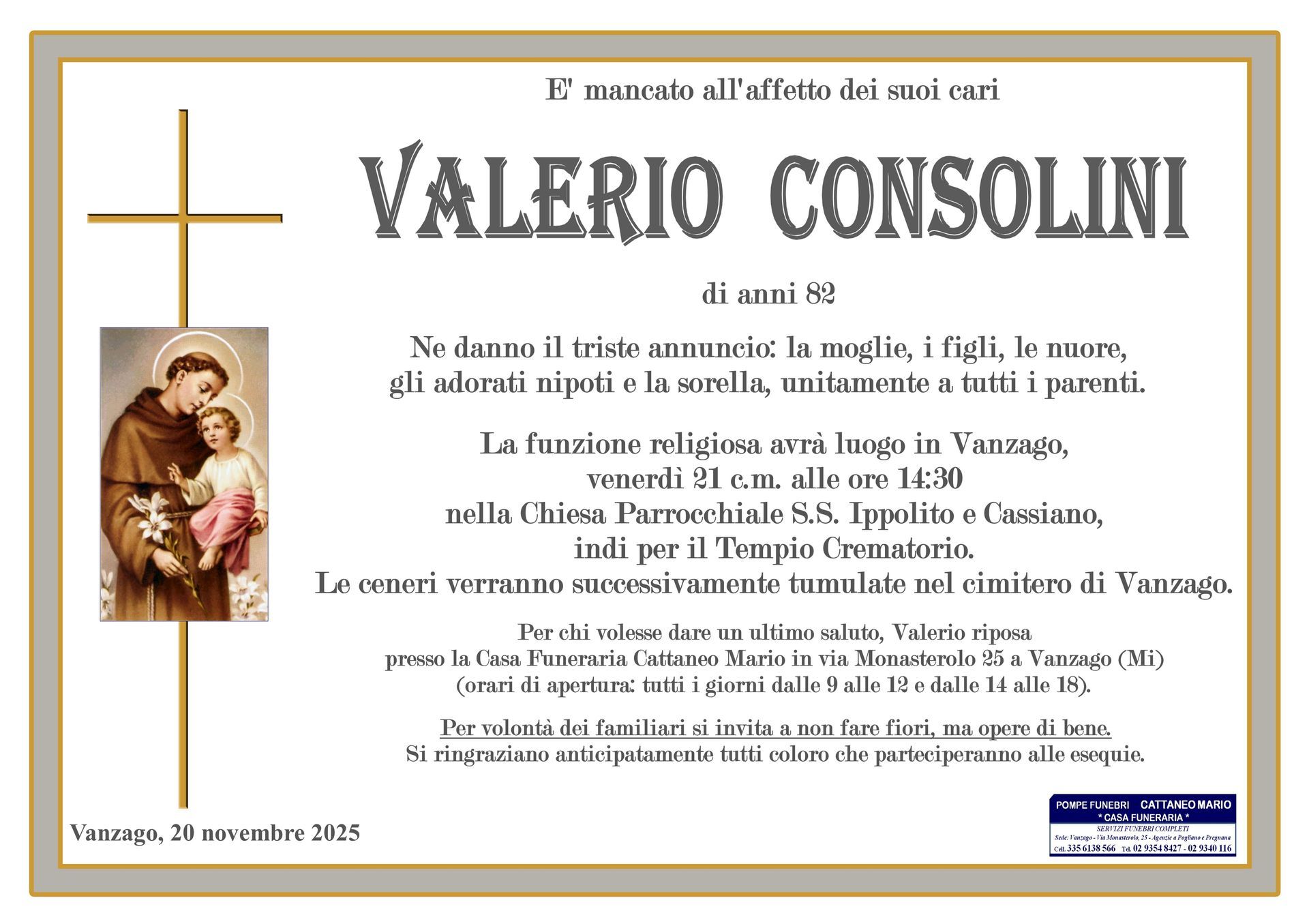necrologio Valerio Consolini