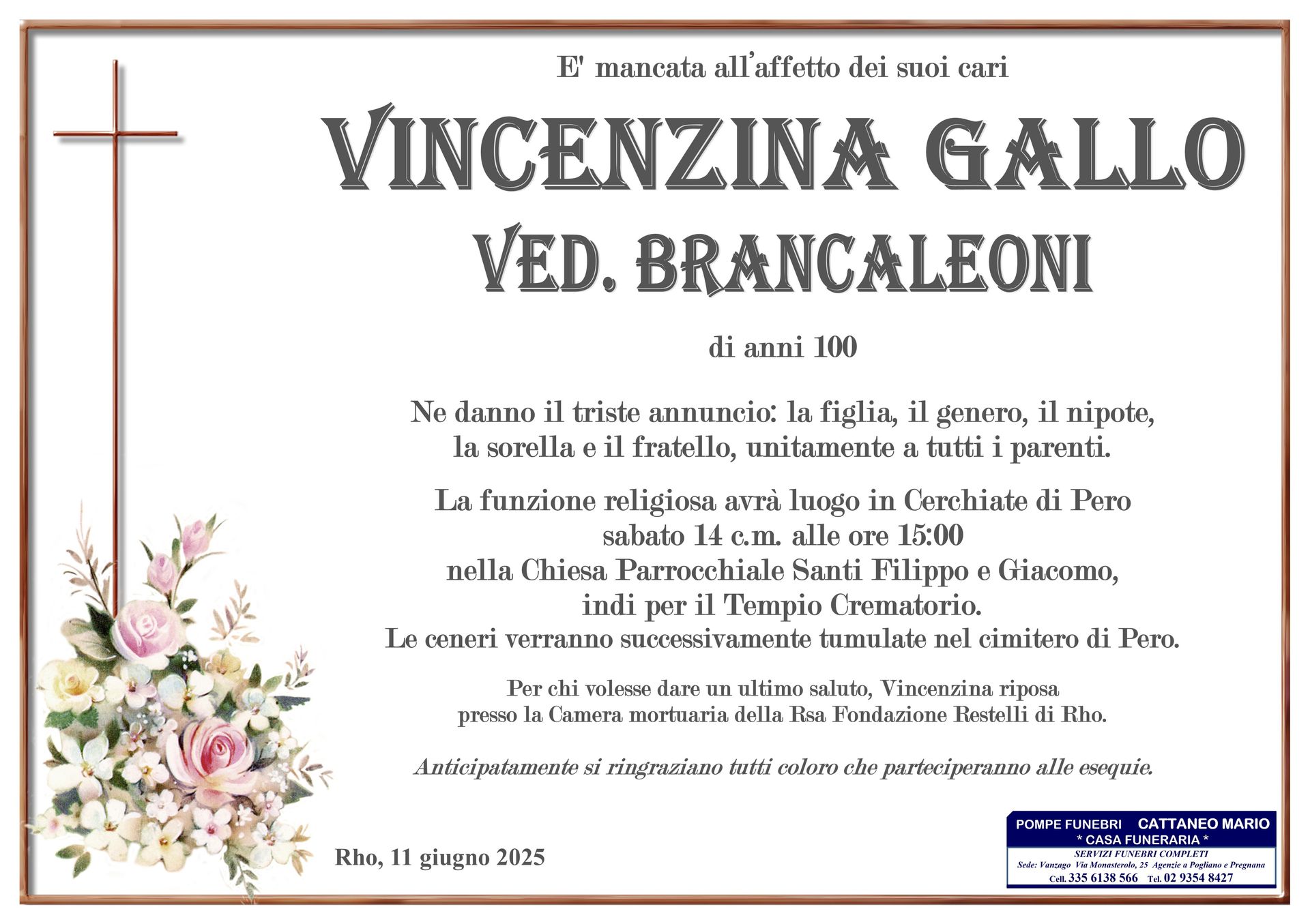 necrologio Vincenzina Gallo