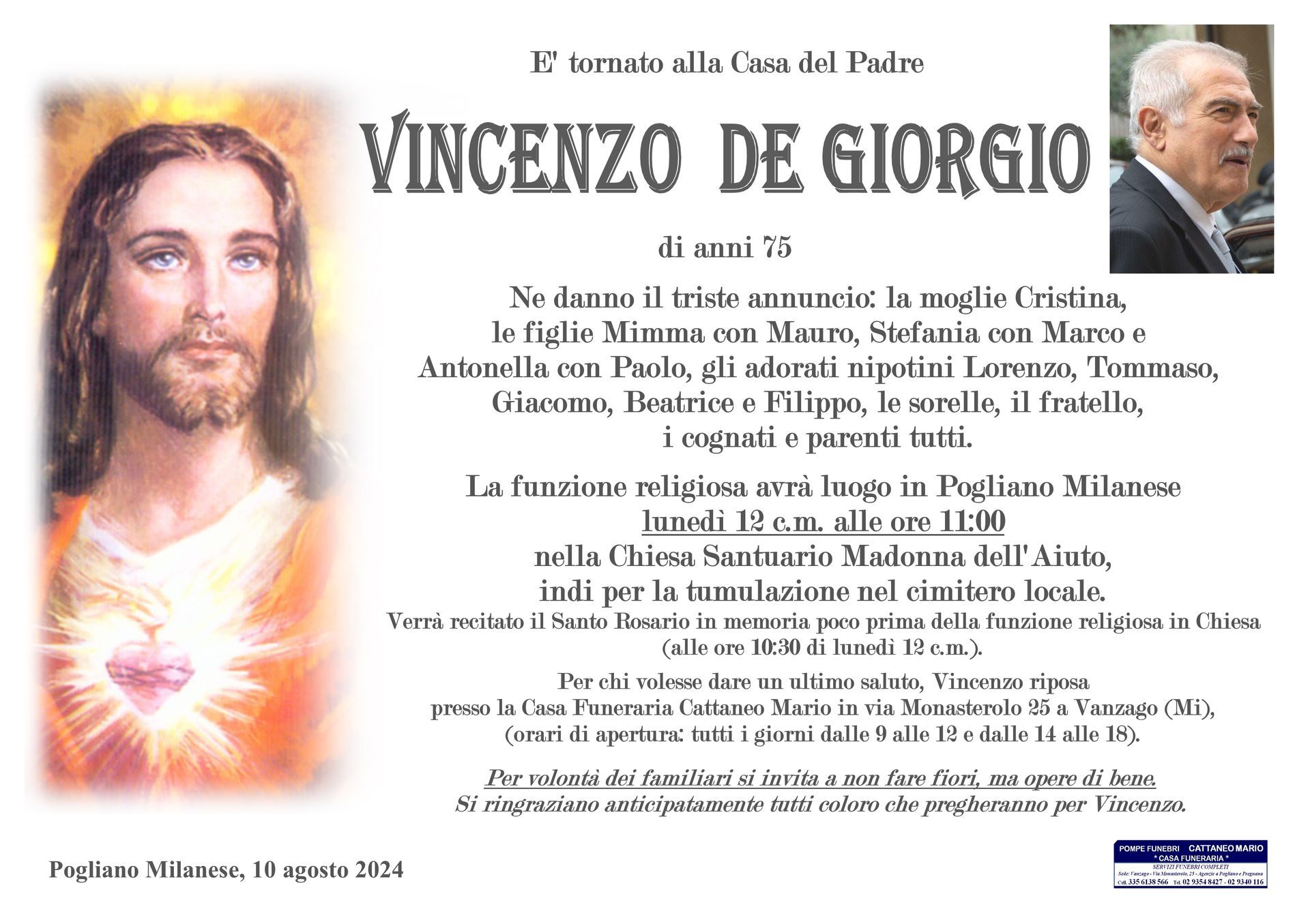 necrologio Vincenzo De Giorgio