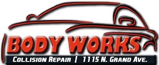 A logo for body works collision repair 1115 n. grand ave.