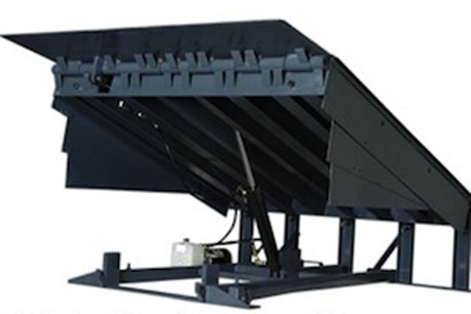 A black ramp with a white container on it