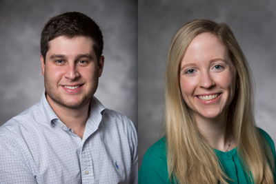 Headshots of a smiling man and woman. The man has short brown hair and the woman has long blonde hair.