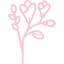 A pink outline of a flower with leaves on a white background.