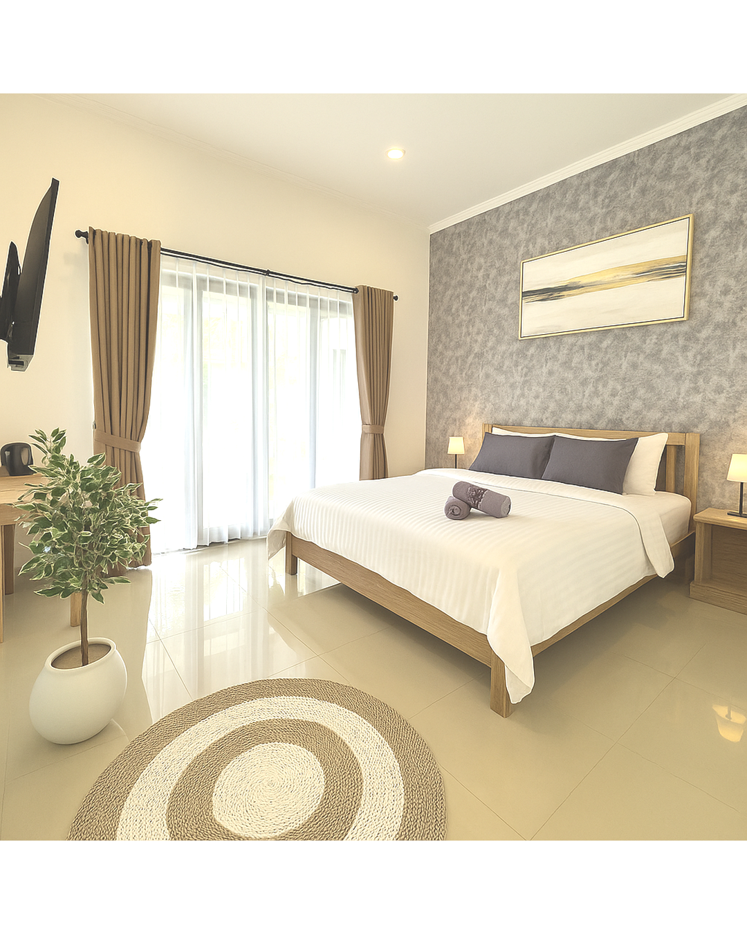 Virtually staged bedroom with modern decor and natural light – PadSplit real estate photo