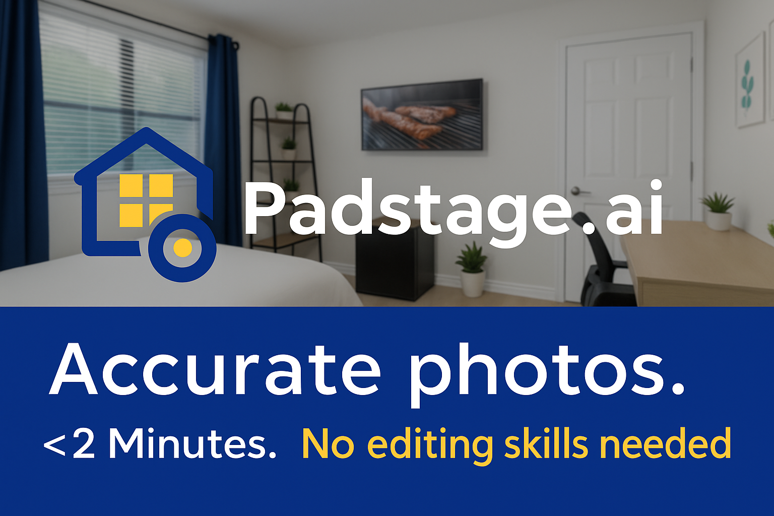 Promotional image for Padstage.ai: Accurate photos. <2 Minutes. No editing skills needed.