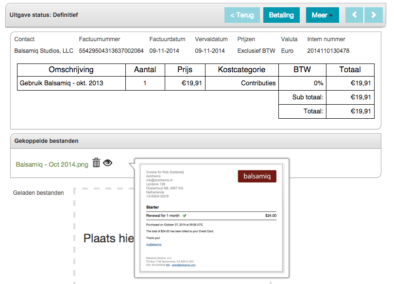 brondocument opslaan bij uitgave