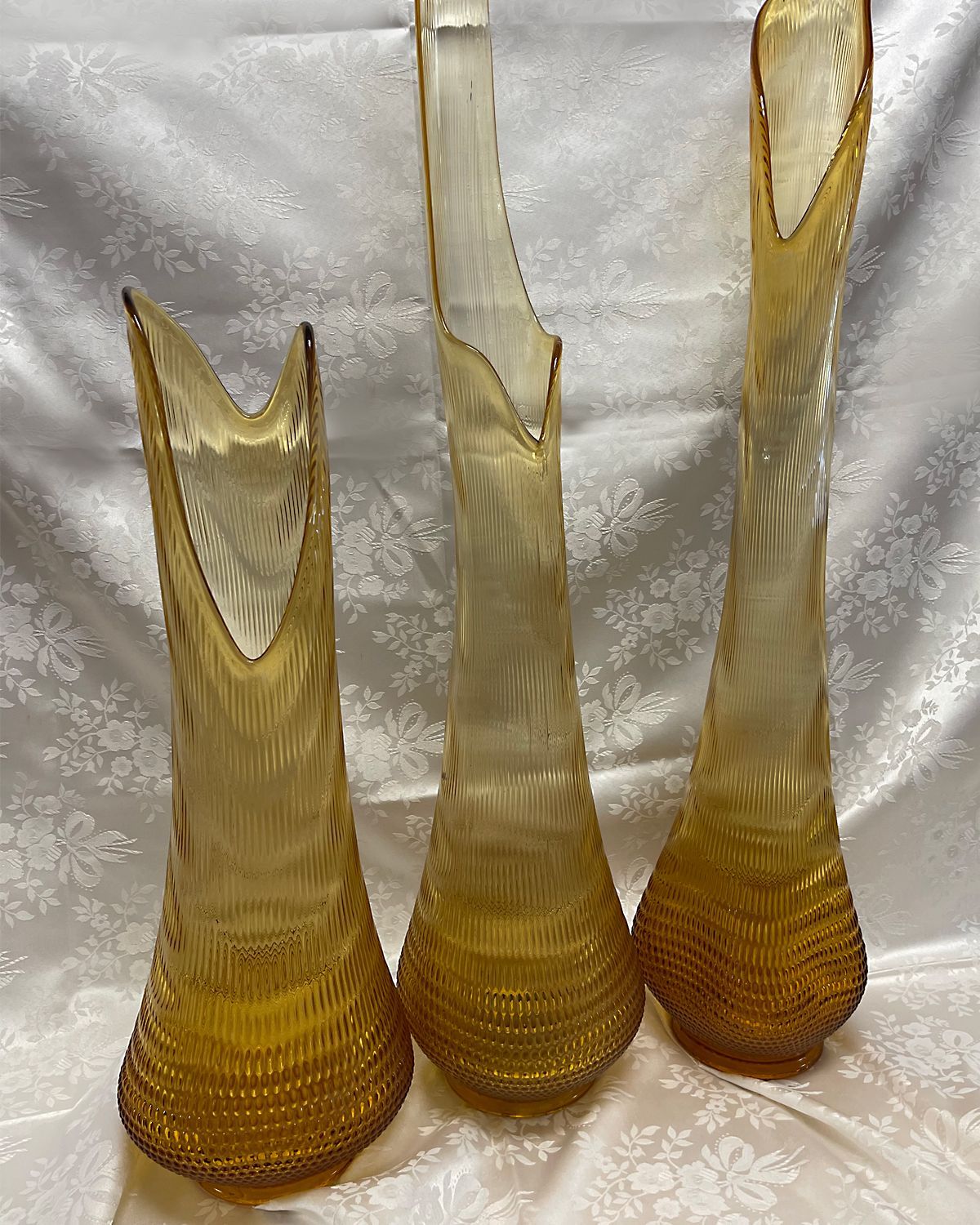 Vintage Amber Ribbed Swung Vase