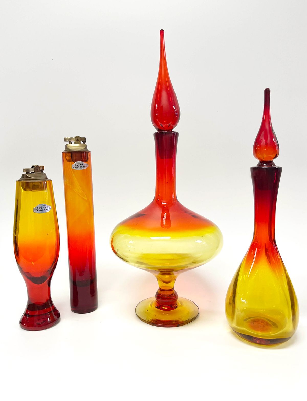 Blenko decanter and tall lighters