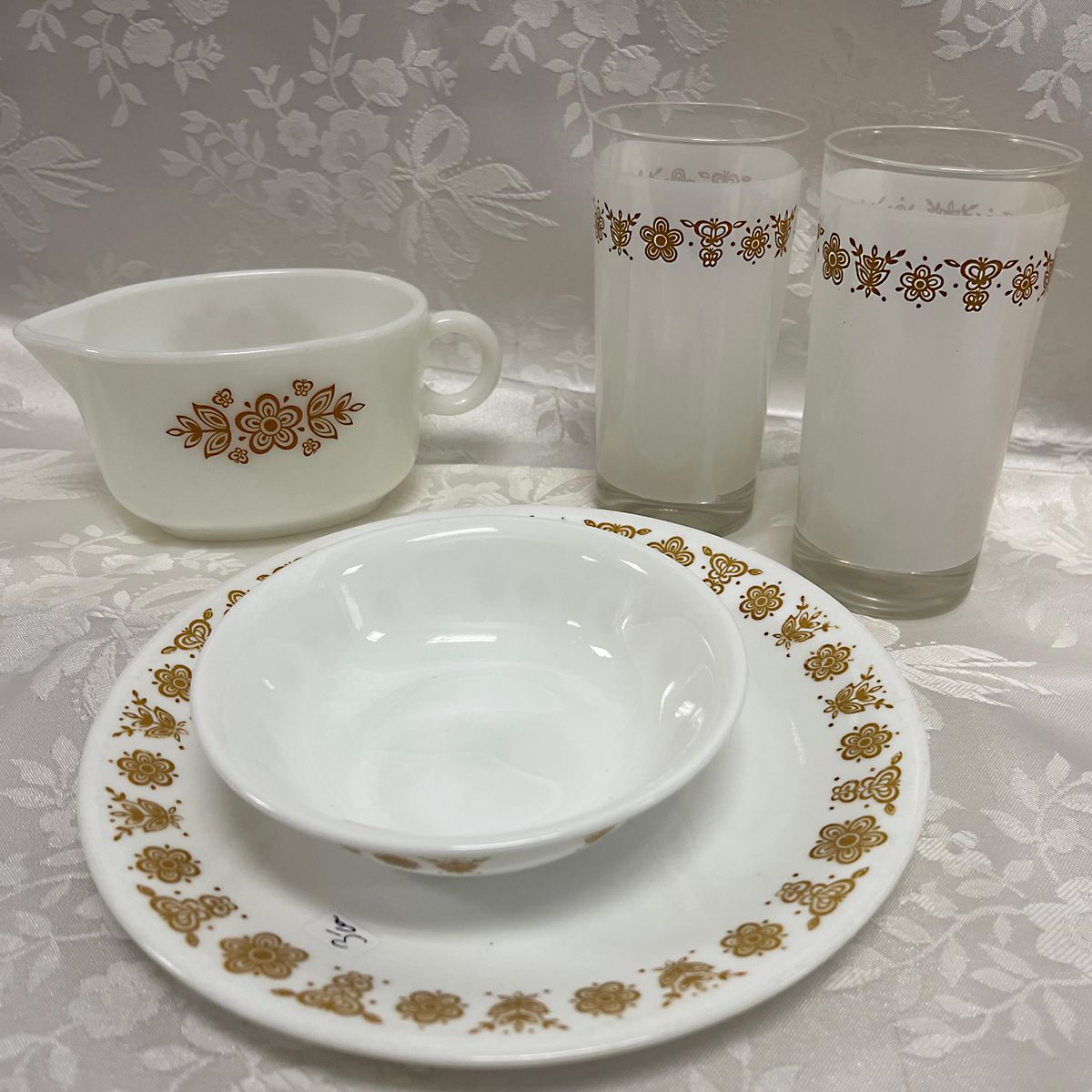 Vintage Gold Butterfly Corelle dishes and glassware
