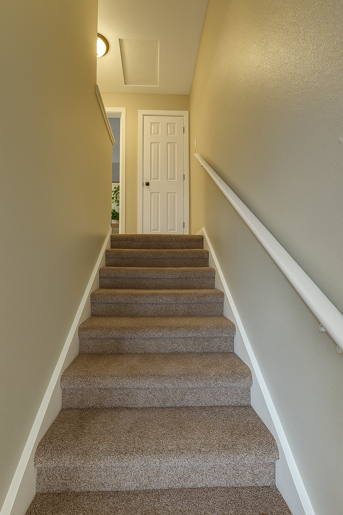 A set of stairs leading up to the second floor of a house.