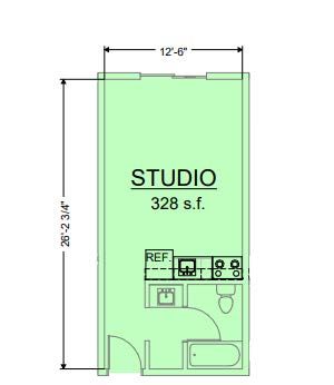 Studio Floor plan - 328 Square feet