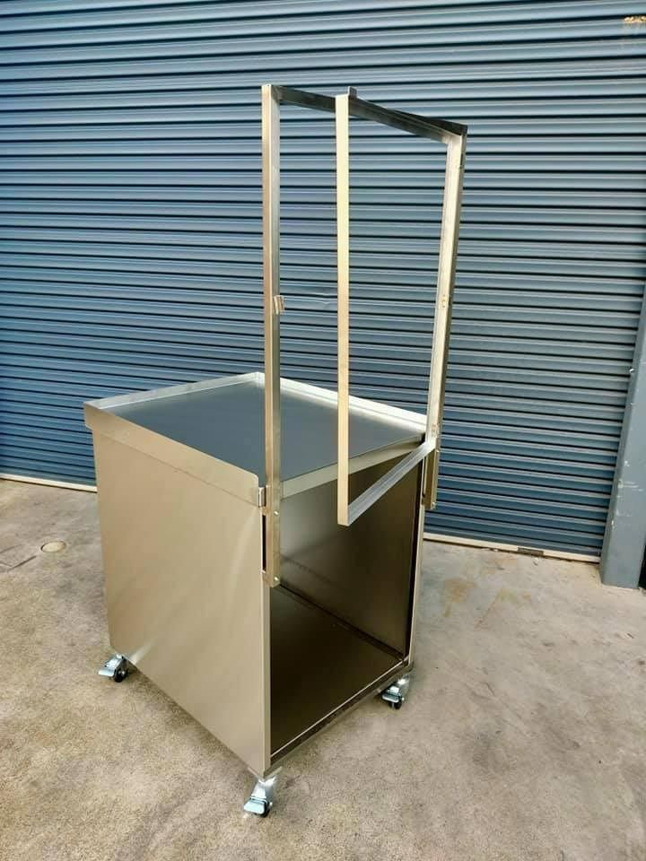 Stainless Steel Cart With A Tall Frame, Sitting On Casters— Sheetmetal Improvements & Design in Burleigh Heads, QLD