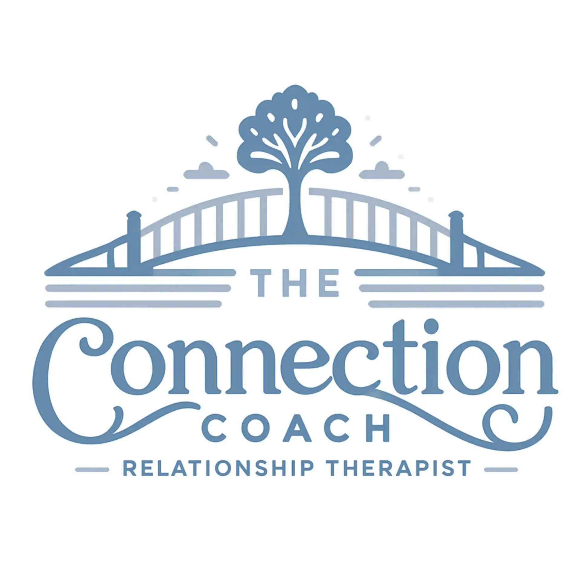 A blue logo featuring a stylized tree atop a bridge, with the text 