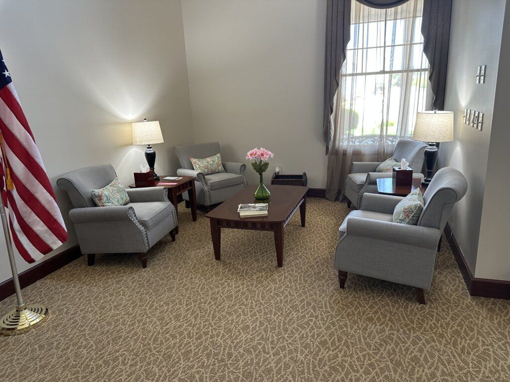 Several photos of interior and exterior photos of Stemm Lawson Peterson Funeral Home and Cremation Center in Elkhart, IN.