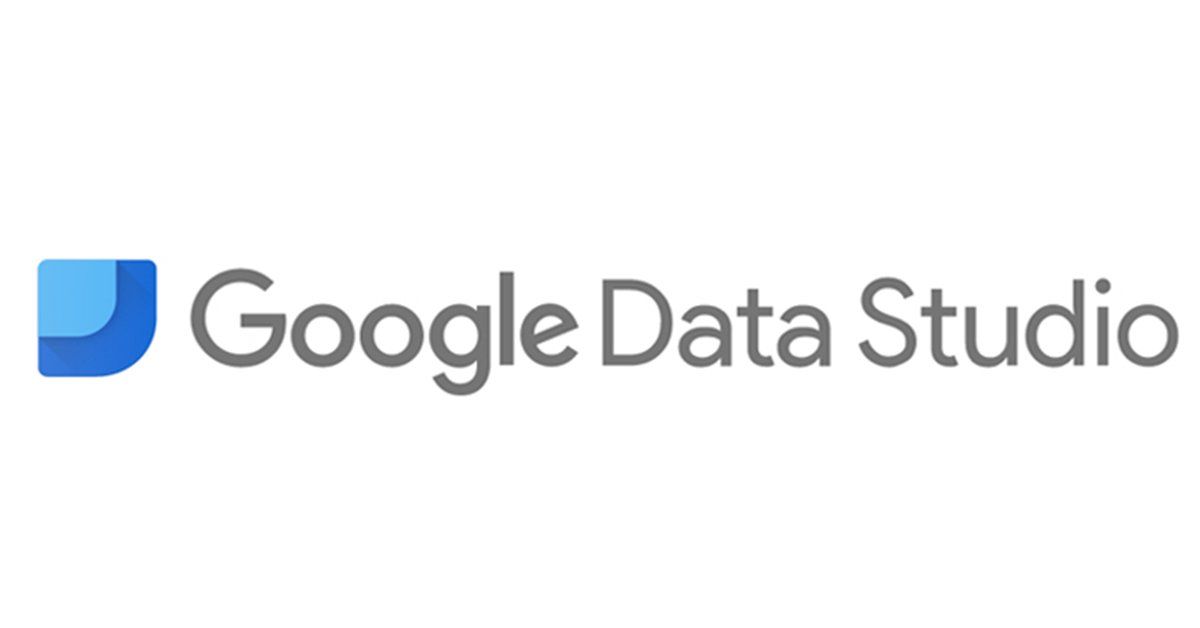 Google Data Studio logo: blue and yellow graphic next to gray text.