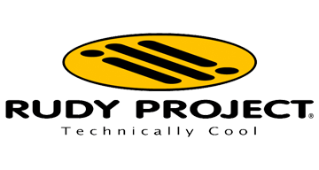 Rudy Project logo: yellow oval with three black stripes, black text