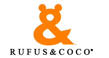 Orange Rufus & Coco logo: ampersand with bear ears above, followed by brand name below.
