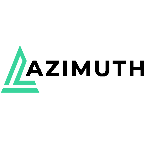 A logo for a company called azimmuth with a green triangle on a white background.