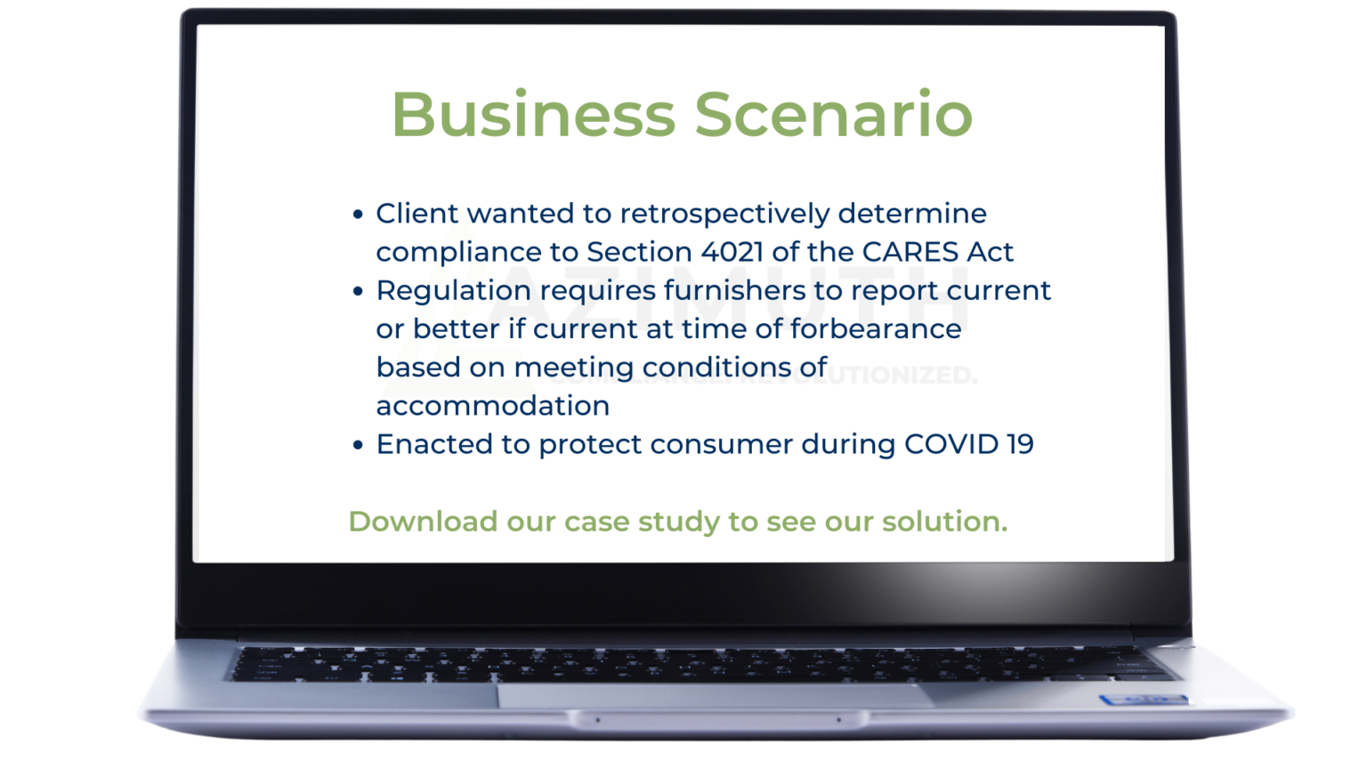 A laptop with a business scenario on the screen