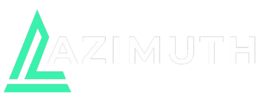A logo for a company called azmuth with a green triangle on a white background.