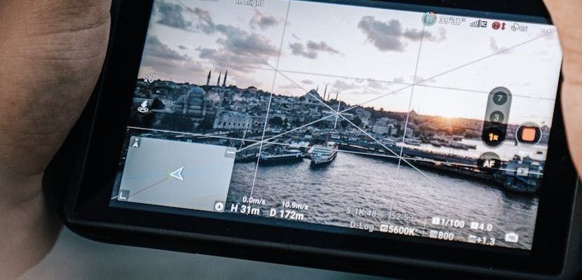 A person is taking a picture of a harbor on a drone