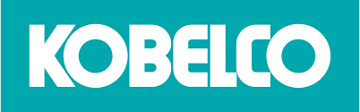 The white Kobelco company logo on a teal background.