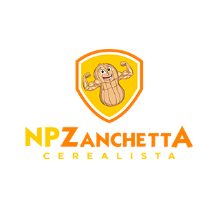 Um logotipo para npzanchetta cerealista mostra um amendoim com músculos