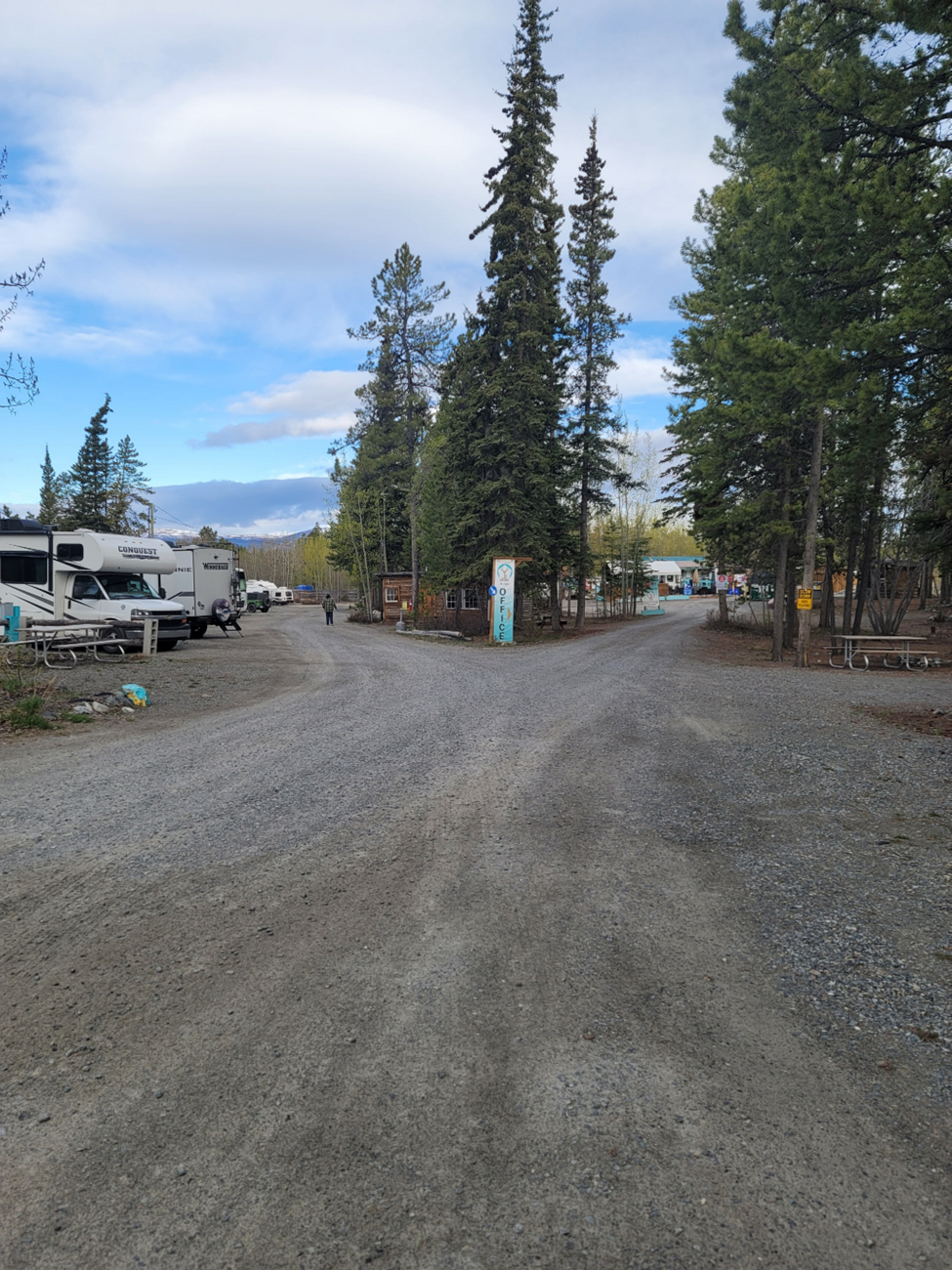 Caribou RV Park sites and surrounding landscape in Whitehorse Yukon near the Alaska Highway