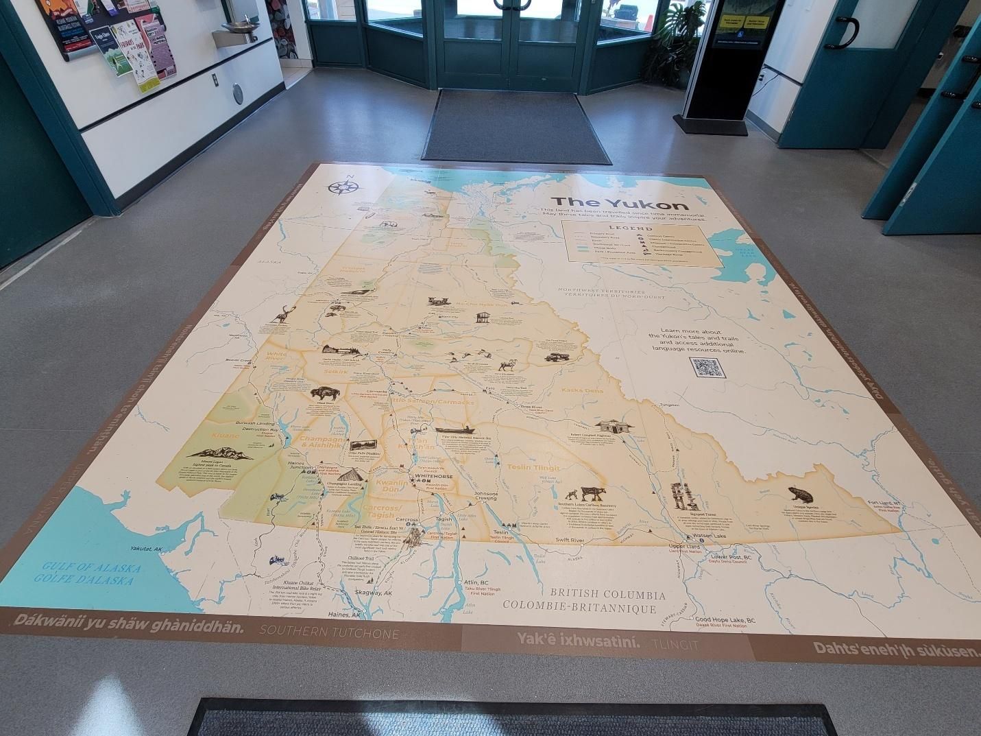 Map of Yukon Canada painted on the floor of the Prince George Visitor Center