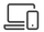 A dark gray outline icon featuring a laptop computer positioned behind a smartphone.