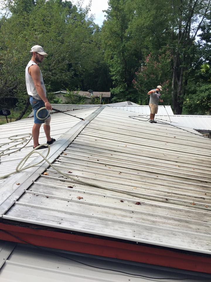 Two men cleaning the roof — Morrilton, AR — Chadek Power Wash