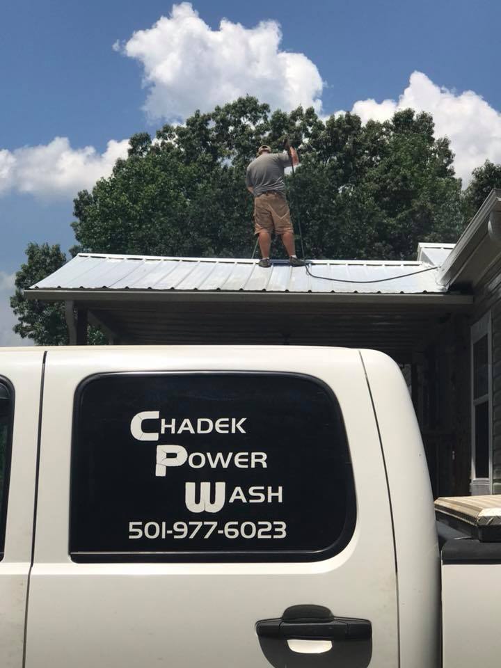 Man cleaning roof — Morrilton, AR — Chadek Power Wash