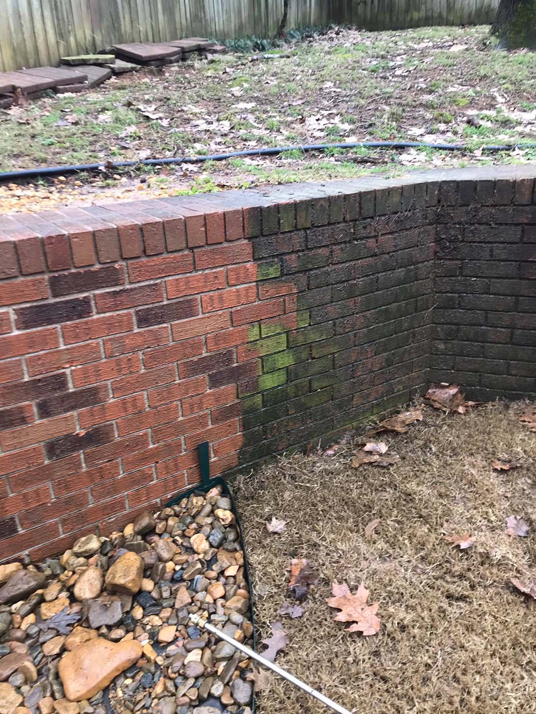 Brick wall before and after cleaning — Morrilton, AR — Chadek Power Wash