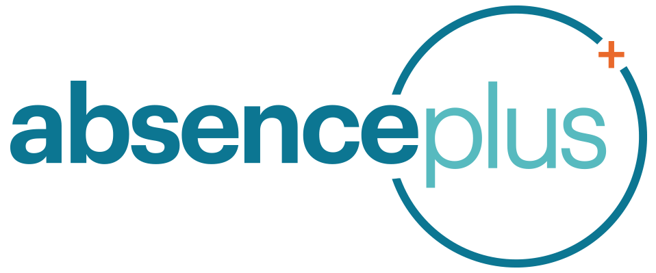 AbsencePlus logo in blue and orange with a stylized plus sign and circular outline