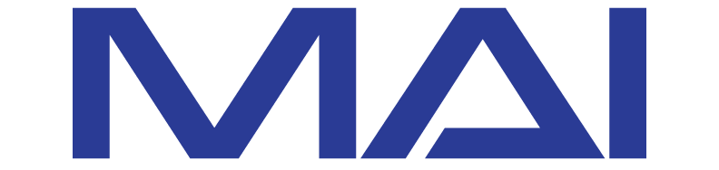 Blue MAI logo on a white background