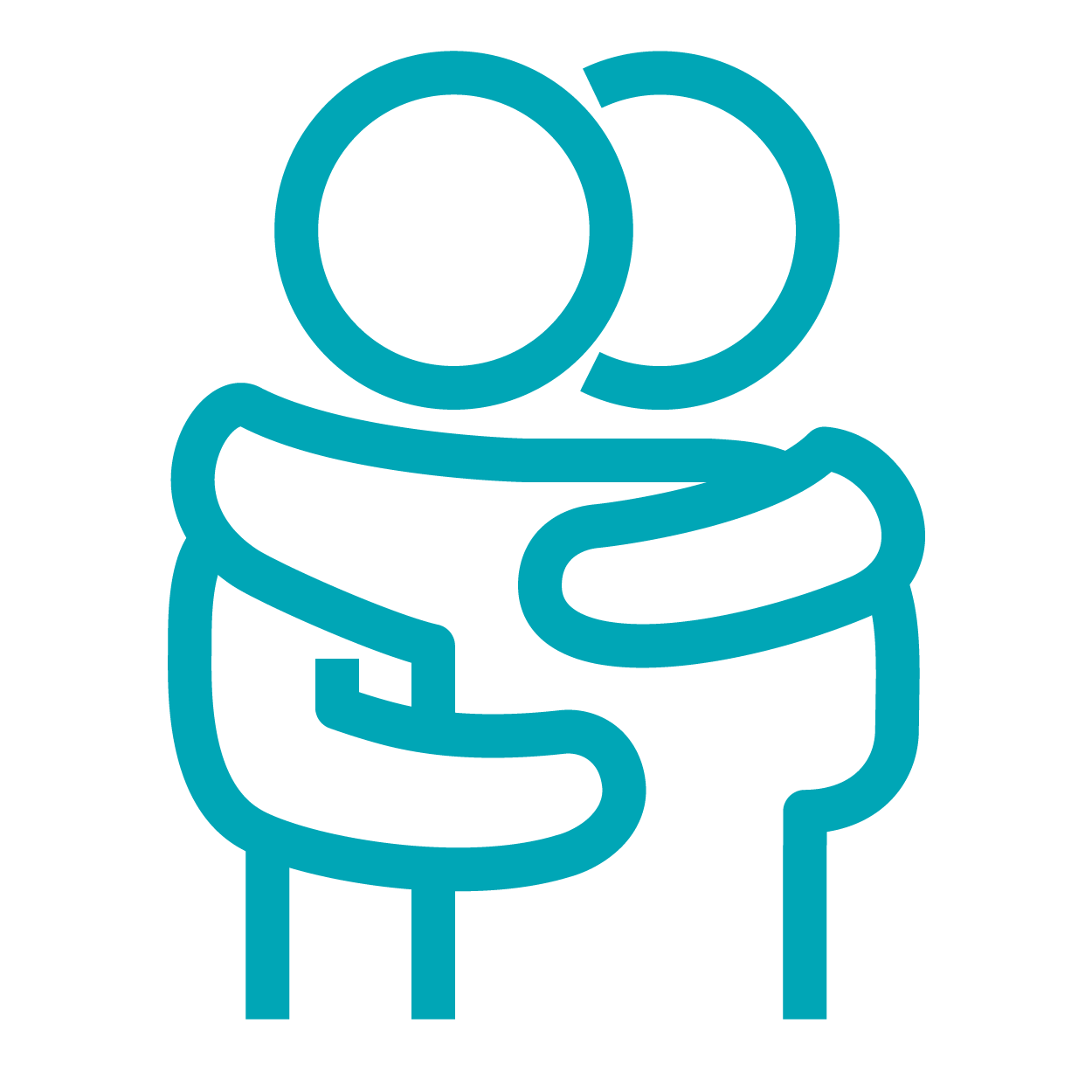 A line drawing of two people hugging each other.