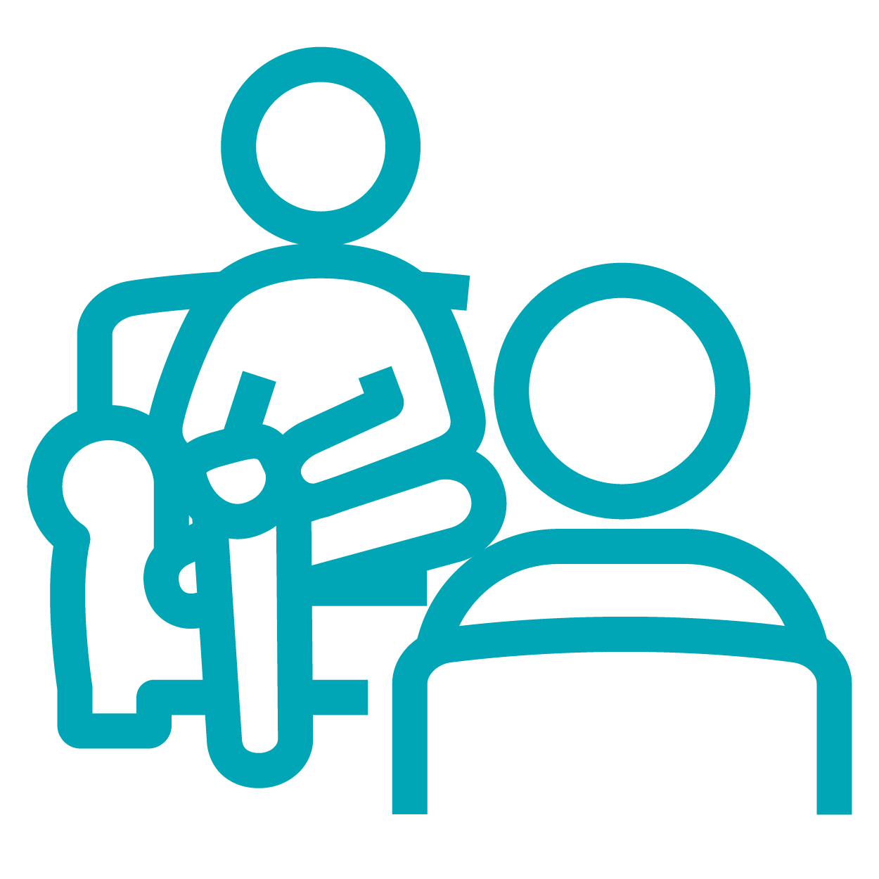 A person is sitting in a chair next to another person.