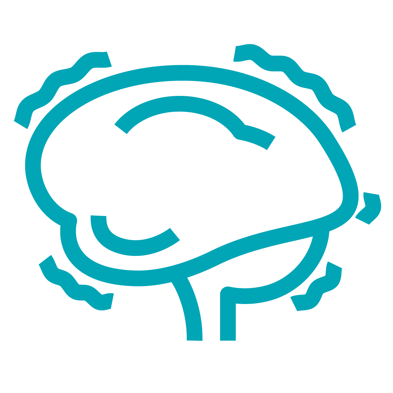 A blue icon of a brain on a white background.
