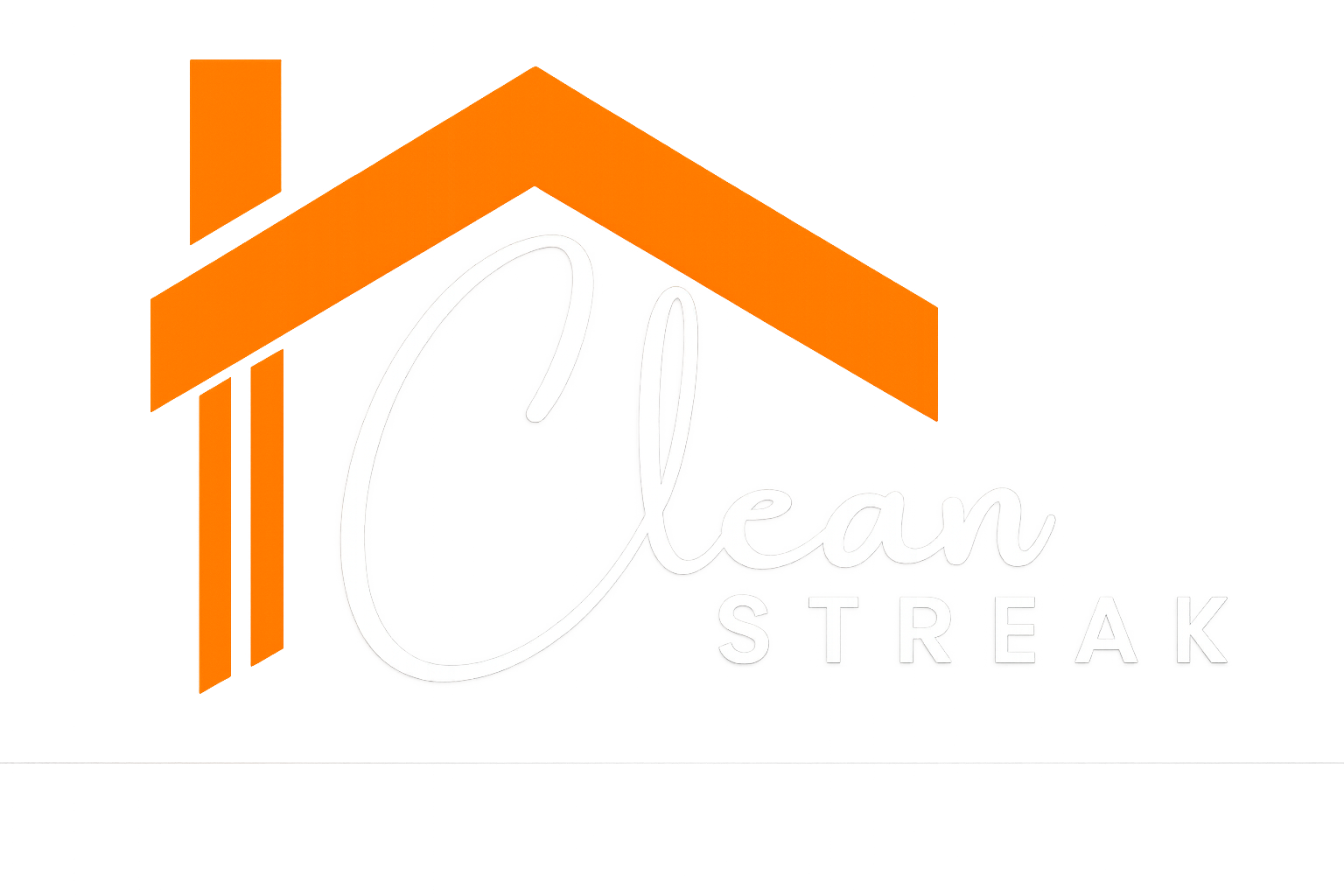 Orange house-roof logo with vertical bars and faint “cloud streak” text on white background