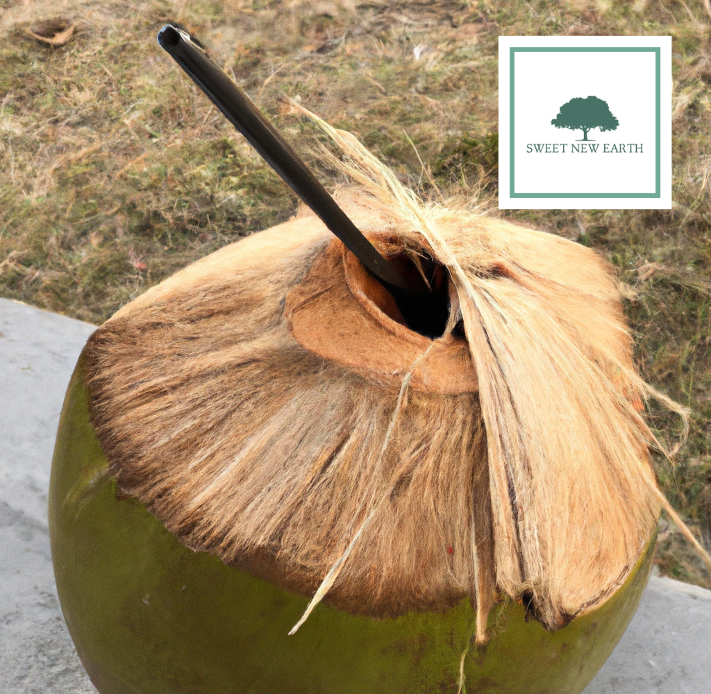 straw in a coconut for drinking