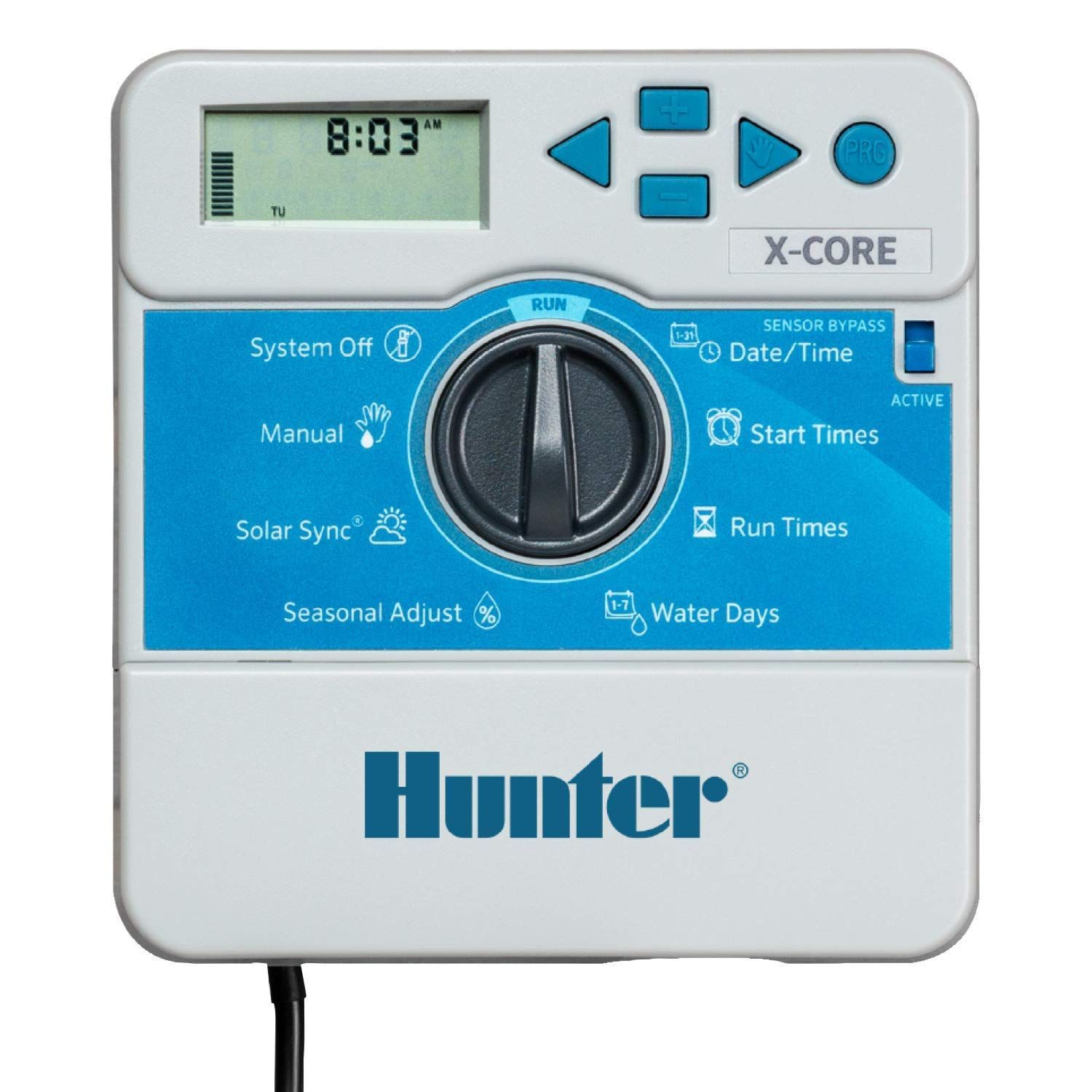 a hunter x-core irrigation controller is shown on a white background