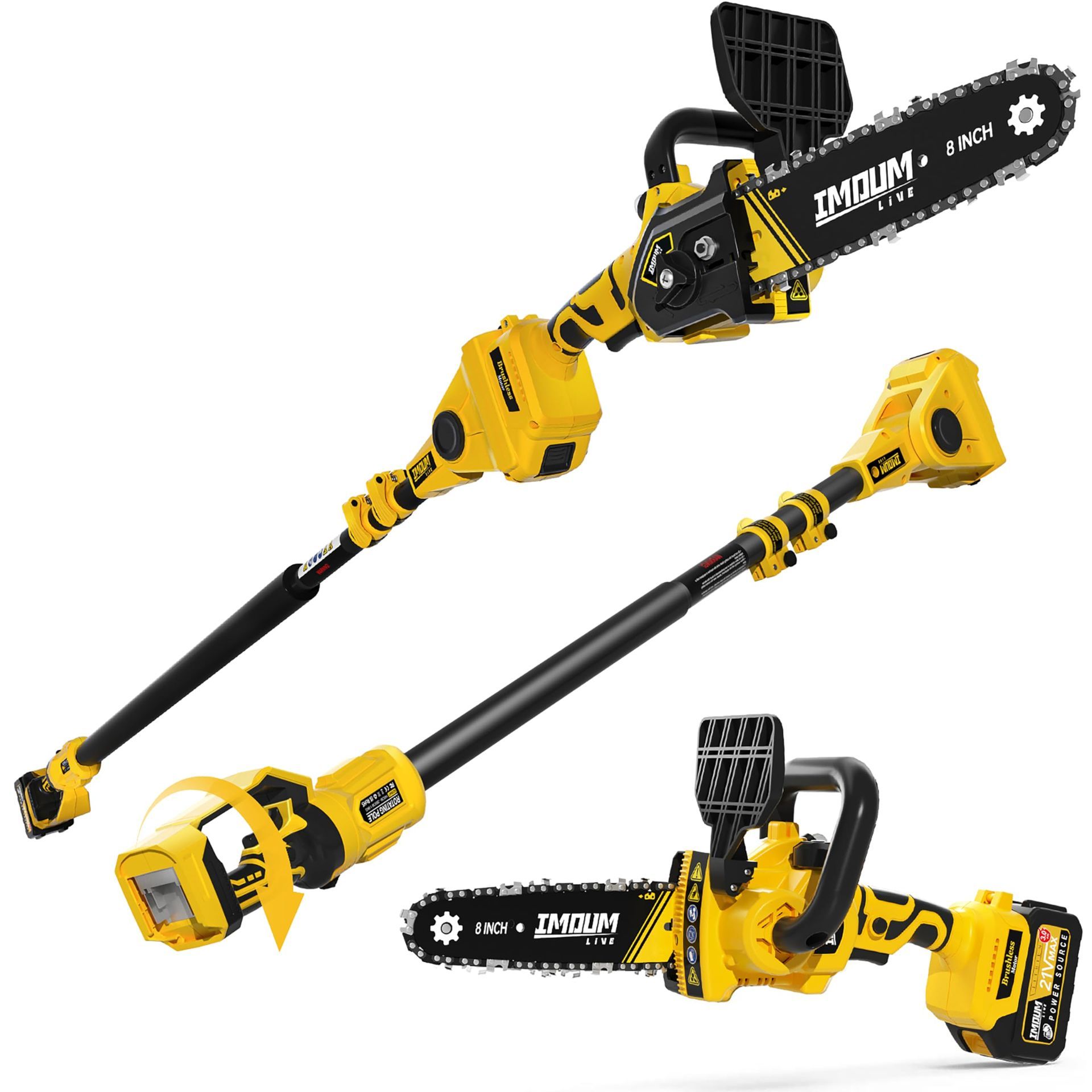 A yellow and black chainsaw on a white background.